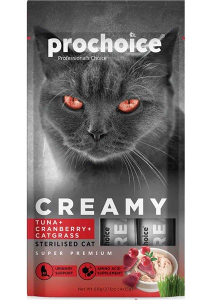 Creamy Kısırlaştırılmış Kediler Için Ton Balıklı Kızılcıklı Sıvı Kedi Ödül 4X15GR - 24 Adet fiyatları