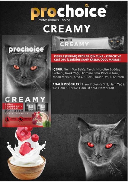 Creamy Kısırlaştırılmış Kediler Için Ton Balıklı Kızılcıklı Sıvı Kedi Ödül 4X15GR - 24 Adet fırsatları