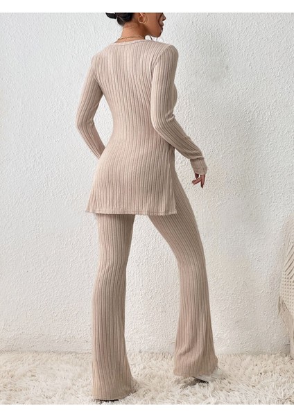 Pamuklu Fitilli Yırtmaç Detaylı Uzun Pijama Takımı indirimleri