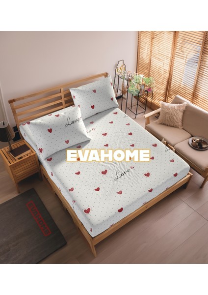 Love ve Kalp Desenli Lastikli Çarşaf Seti - Tek/ Çift/ Battal Boy