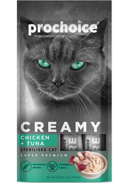 Creamy Kediler Için Tavuklu Ton Balıklı Sıvı Kedi Ödül 4x15gr - 6 Adet