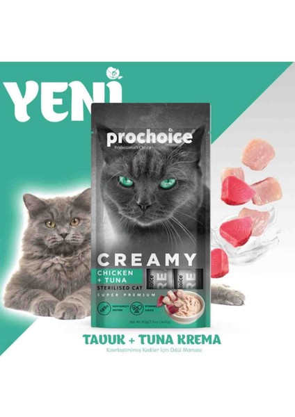 Creamy Kediler Için Tavuklu Ton Balıklı Sıvı Kedi Ödül 4x15gr - 6 Adet