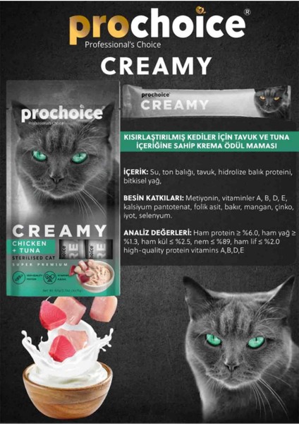 Creamy Kediler Için Tavuklu Ton Balıklı Sıvı Kedi Ödül 4x15gr - 6 Adet