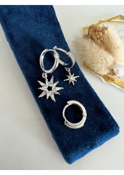 Gümüş Kuzey Yıldızı Set Küpe