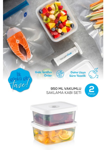 Vacuumfresh 2li 950 ml Vakumlu Gıda Saklama Kabı Seti