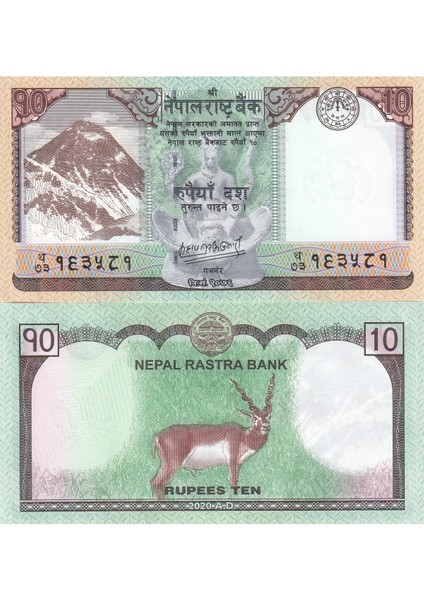 Nepal 10 Rupi 2020, P#77, Çil, Eski Yabancı Kağıt Para