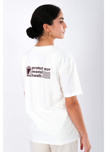 Protect Your Mental Health Relaxed Fit Kadın T-Shirt - Beyaz