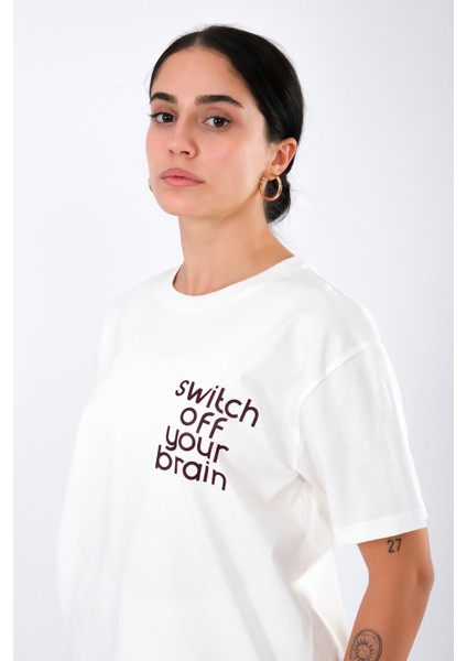 Switch Off Relaxed Fit Kadın T-Shirt - Ekru