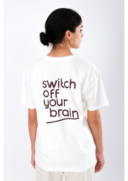 Switch Off Relaxed Fit Kadın T-Shirt - Ekru