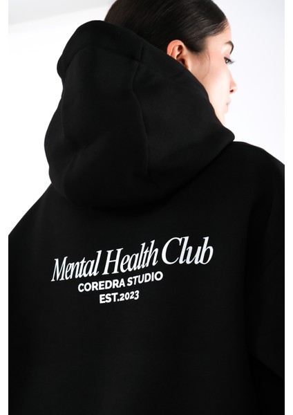Mental Health Club Relaxed Fit Hoodie Kadın - Siyah fiyatları
