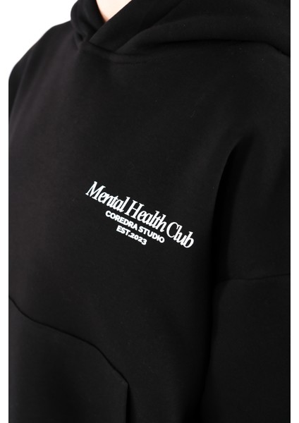 Mental Health Club Relaxed Fit Hoodie Kadın - Siyah indirimleri