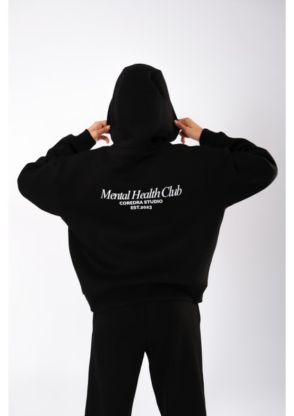 Mental Health Club Relaxed Fit Hoodie Kadın - Siyah modelleri