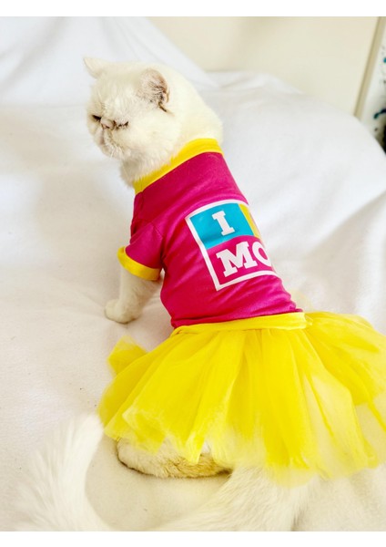 Pınk Love Mom Tütülü Kedi Elbisesi