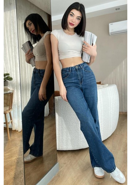 Mavi Kadın Wide Leg Jean Yüksek Bel Palazzo Likralı Esnek Kot Pantolon Jessica-Açmavi