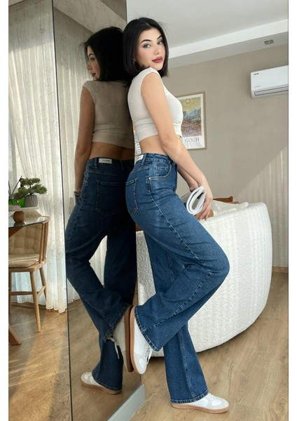 Mavi Kadın Wide Leg Jean Yüksek Bel Palazzo Likralı Esnek Kot Pantolon Jessica-Açmavi