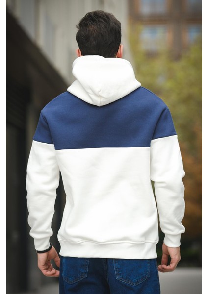 Perez Nakışlı Üç Iplik Pamuklu Parçalı Kapüşonlu Erkek Sweatshirt