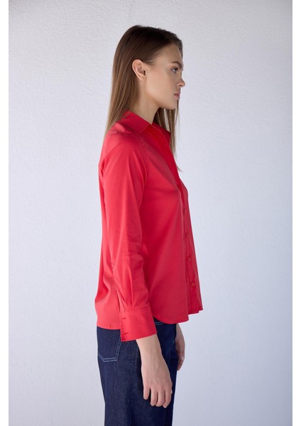 Slim Fit Pamuklu Kırmızı Gömlek fırsatları