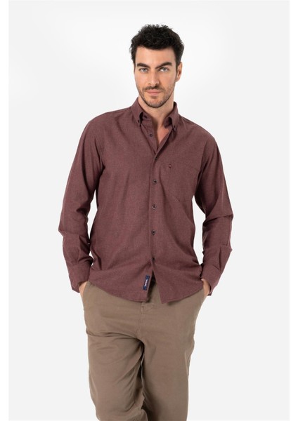 Erkek Comfort Fıt Uzun Kol Tek Cepli Flanel Gömlek Hun Ls Bordo B01.242.529