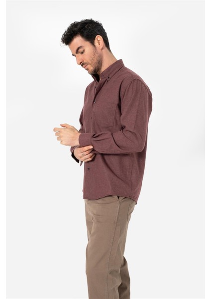 Erkek Comfort Fıt Uzun Kol Tek Cepli Flanel Gömlek Hun Ls Bordo B01.242.529