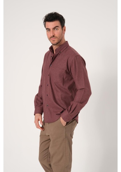 Erkek Comfort Fıt Uzun Kol Tek Cepli Flanel Gömlek Hun Ls Bordo B01.242.529