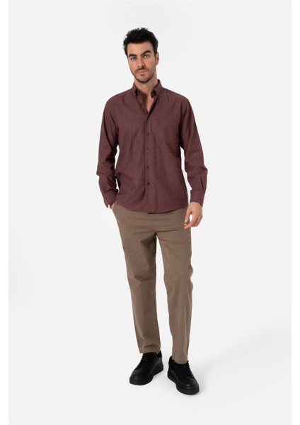 Erkek Comfort Fıt Uzun Kol Tek Cepli Flanel Gömlek Hun Ls Bordo B01.242.529