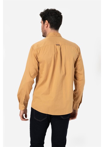 Erkek Comfort Fıt Basıc Uzun Kol Tek Cepli Yıkamalı Gabardingömlek Kansas Ls Hardal Sarısı B01.242.427
