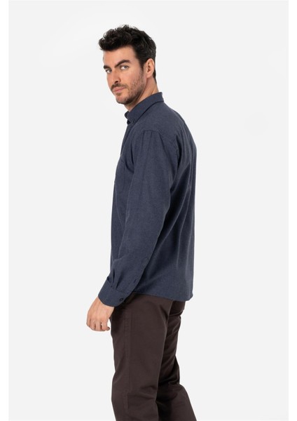 Erkek Comfort Fıt Uzun Kol Tek Cepli Flanel Gömlek Hun Ls Lacivert B01.242.529