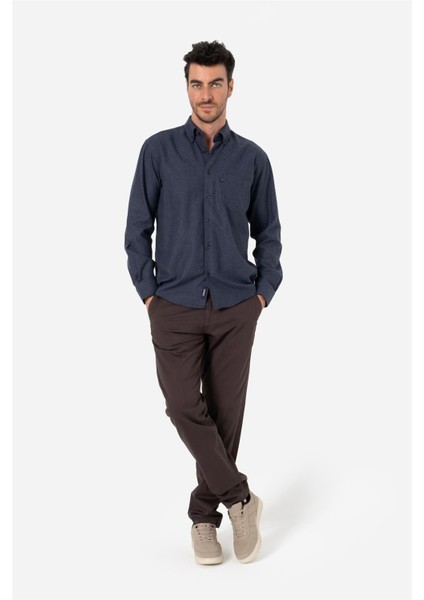 Erkek Comfort Fıt Uzun Kol Tek Cepli Flanel Gömlek Hun Ls Lacivert B01.242.529