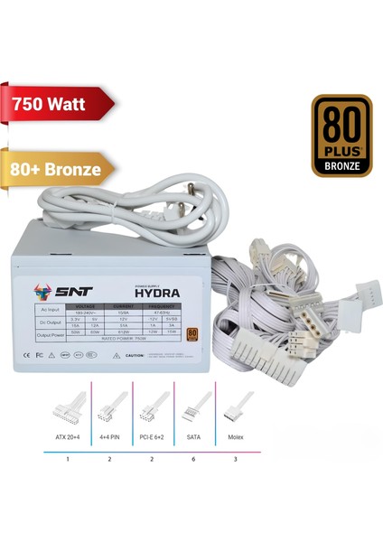 Snt Hydra-W 750W 80+ Bronze Beyaz Kasa Power Supply