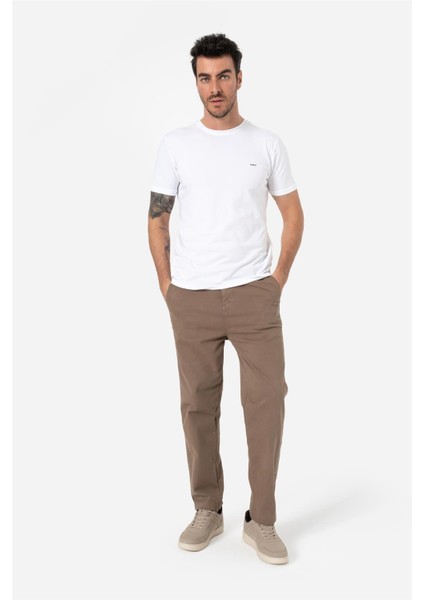Erkek Rahat Kesim Beli Lastikli ve Ipli Bol Paça Yan Cepli Baggy Pantolon Zanzı Vizon B03.242.501