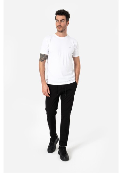 Erkek Normal Kesim Beli Lastikli ve Ipli Yan Cepli Gabardin Dokuma Pantolon Grottı Siyah B03.242.499