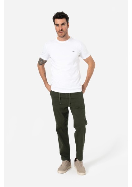 Erkek Rahat Kesim Beli Lastikli ve Ipli Bol Paça Yan Cepli Baggy Pantolon Zanzı Haki Yeşili B03.242.501