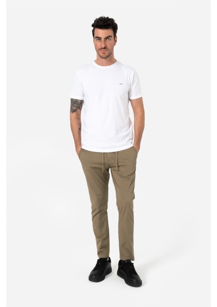 Erkek Normal Kesim Beli Lastikli ve Ipli Yan Cepli Gabardin Dokuma Pantolon Grottı Vizon B03.242.499