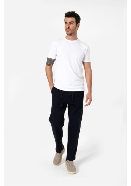 Erkek Rahat Kesim Beli Lastikli ve Ipli Bol Paça Yan Cepli Baggy Pantolon Zanzı Koyu Lacivert B03.242.501