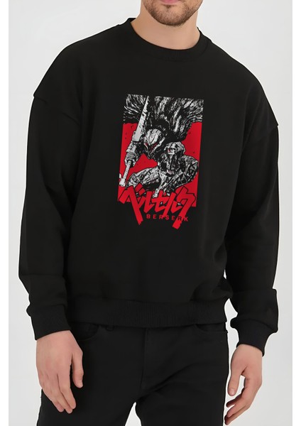 Berserk Guts Baskılı Siyah Kadın Erkek Pamuklu Sweatshirt Cu183 fiyatları