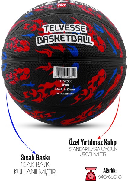 TB-500 Buzzers Basketbol Topu Pompalı Grafiti Kauçuk Dayanıklı Deep Channel Kabartma 7 No