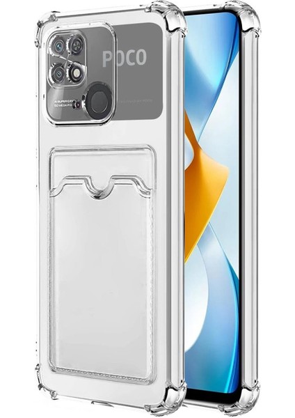 Xiaomi Redmi 10C Kılıf Kamera Korumalı Kartlıklı Setra Şeffaf Silikon
