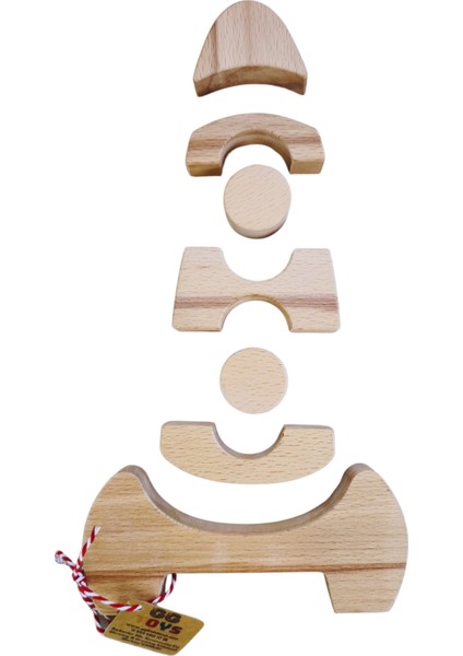 Gg Toys - Montessori Doğal Ahşap Üst Üste Dizilen Bloklar - Roket (7 Parça)