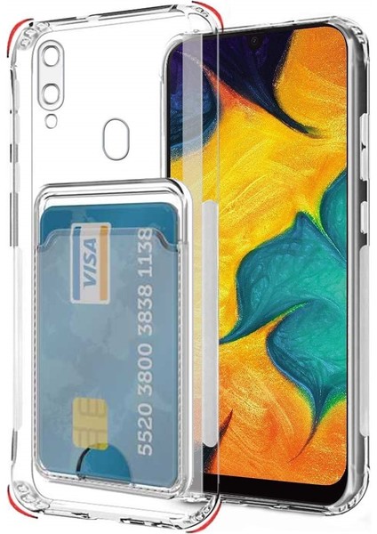 Samsung Galaxy A20 Kılıf Kamera Korumalı Kartlıklı Setra Şeffaf Silikon