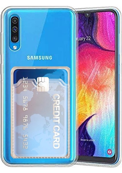 Samsung Galaxy A70 Kılıf Kamera Korumalı Kartlıklı Setra Şeffaf Silikon