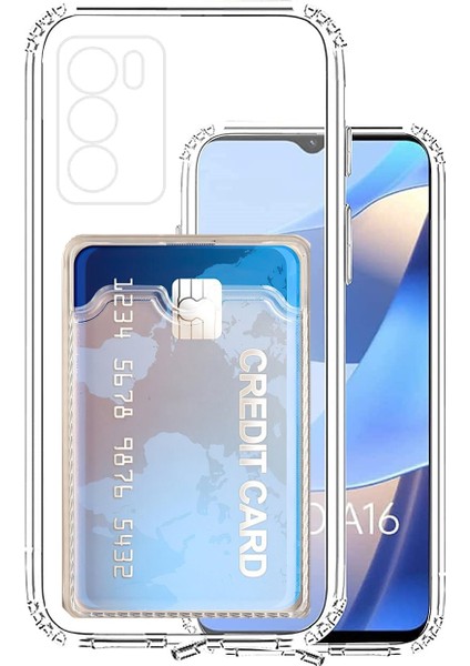 Oppo A16 Kılıf Kamera Korumalı Kartlıklı Setra Şeffaf Silikon