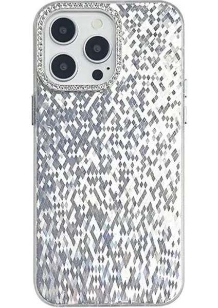 iPhone 15 Pro Max Kılıf Spangle Prizma Kamera Kenar Taşlı Kapak