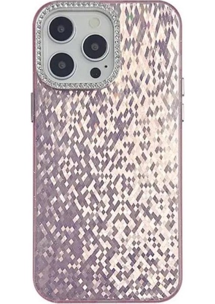 iPhone 15 Pro Max Kılıf Spangle Prizma Kamera Kenar Taşlı Kapak