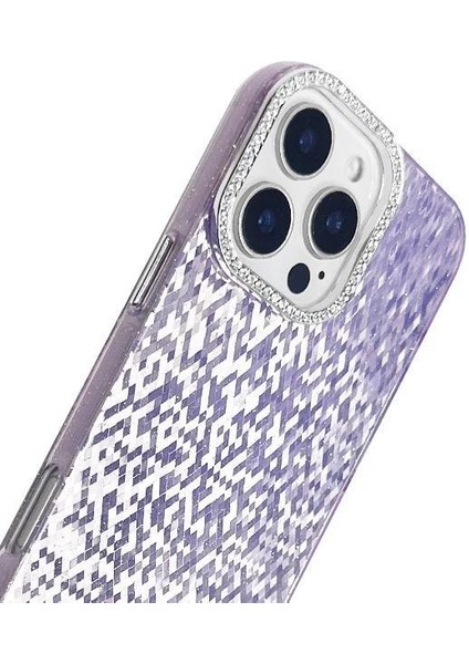 iPhone 15 Pro Max Kılıf Spangle Prizma Kamera Kenar Taşlı Kapak