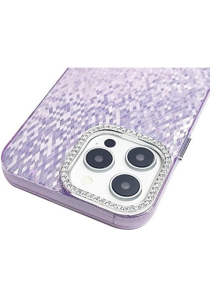 iPhone 15 Pro Max Kılıf Spangle Prizma Kamera Kenar Taşlı Kapak
