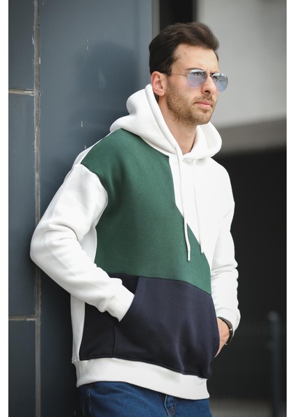 Placide Üç Iplik Pamuklu Parçalı Kapüşonlu Erkek Sweatshirt