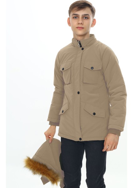 Erkek Çocuk Su ve Rüzgar Geçirmez Ithal Kumaş Kürklü Kışlık Uzun Mont KABAN-MNT-2009-E modelleri