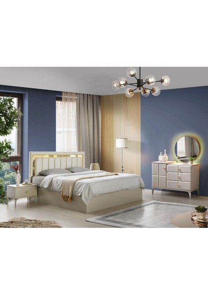 Paris Yatak Odası-Mdf-Kum Beji-6 Kapaklı Ve Aynalı-Bazasız Traversli-Ücretsiz Nakliye Ve Montaj modelleri