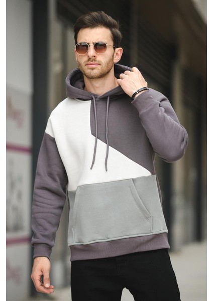 Placide Üç Iplik Pamuklu Parçalı Kapüşonlu Erkek Sweatshirt