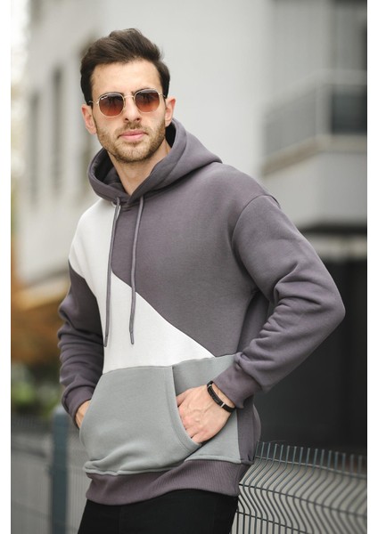 Placide Üç Iplik Pamuklu Parçalı Kapüşonlu Erkek Sweatshirt